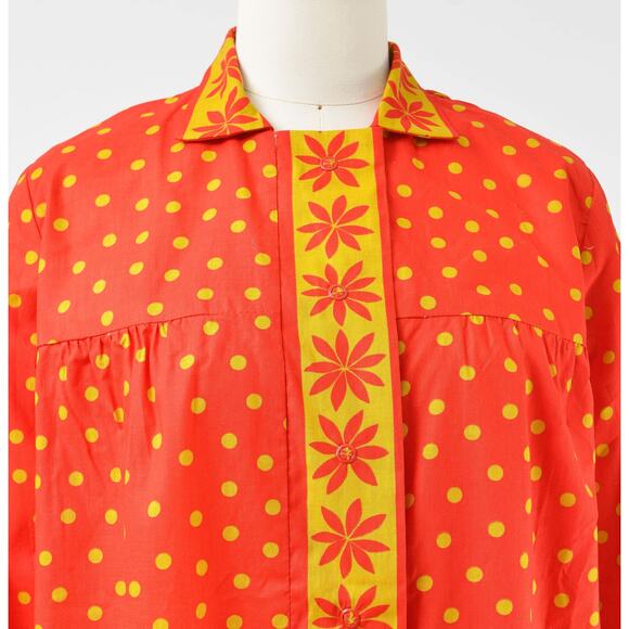 Vintage 60s Red Polka Dot Mod Collared Shift Long Sleeve Casual Smock Dress M L - Picture 6 of 8
